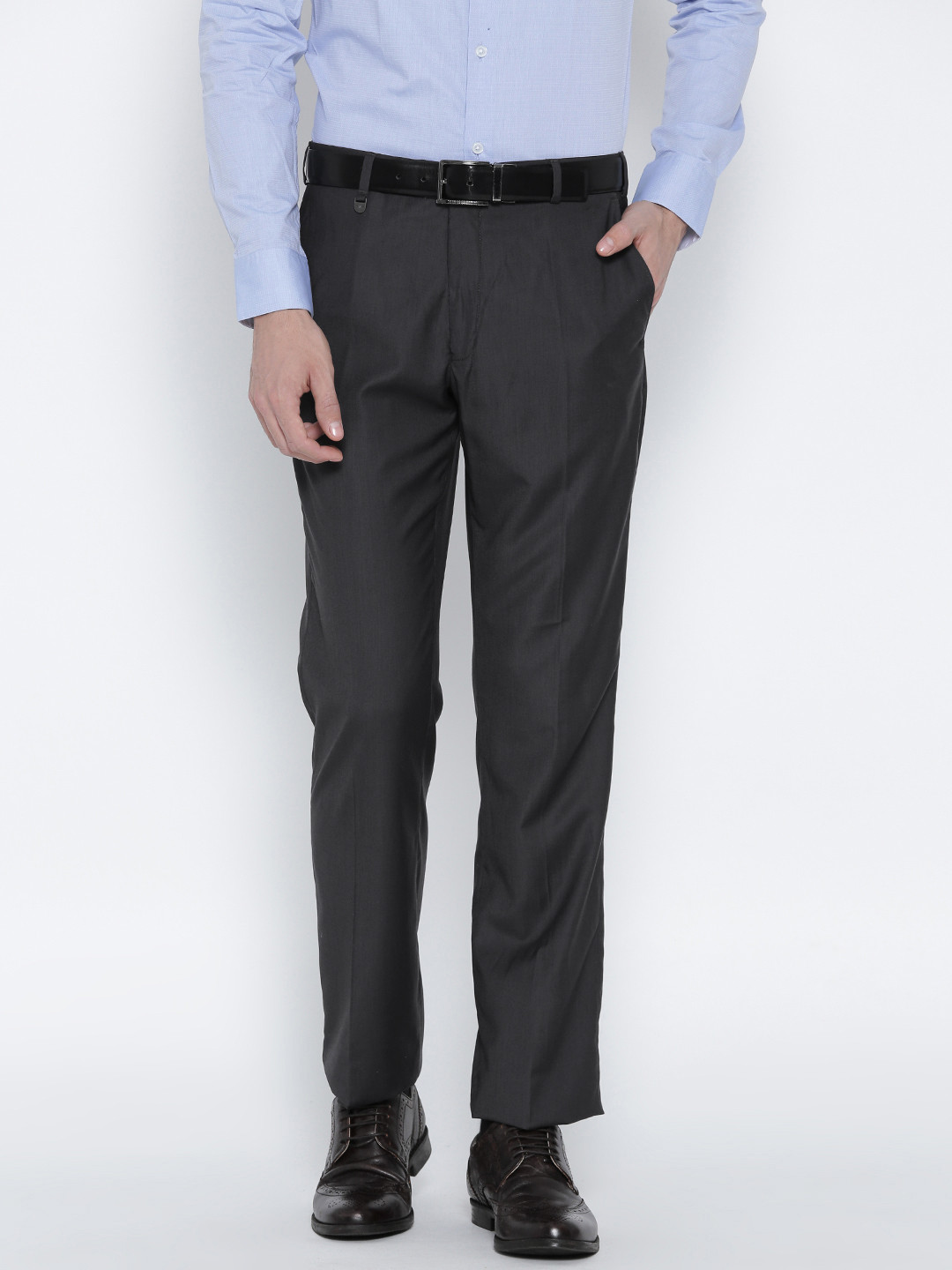 Buy Park Avenue Men Grey Smart Fit Solid Formal Trousers - Trousers for ...