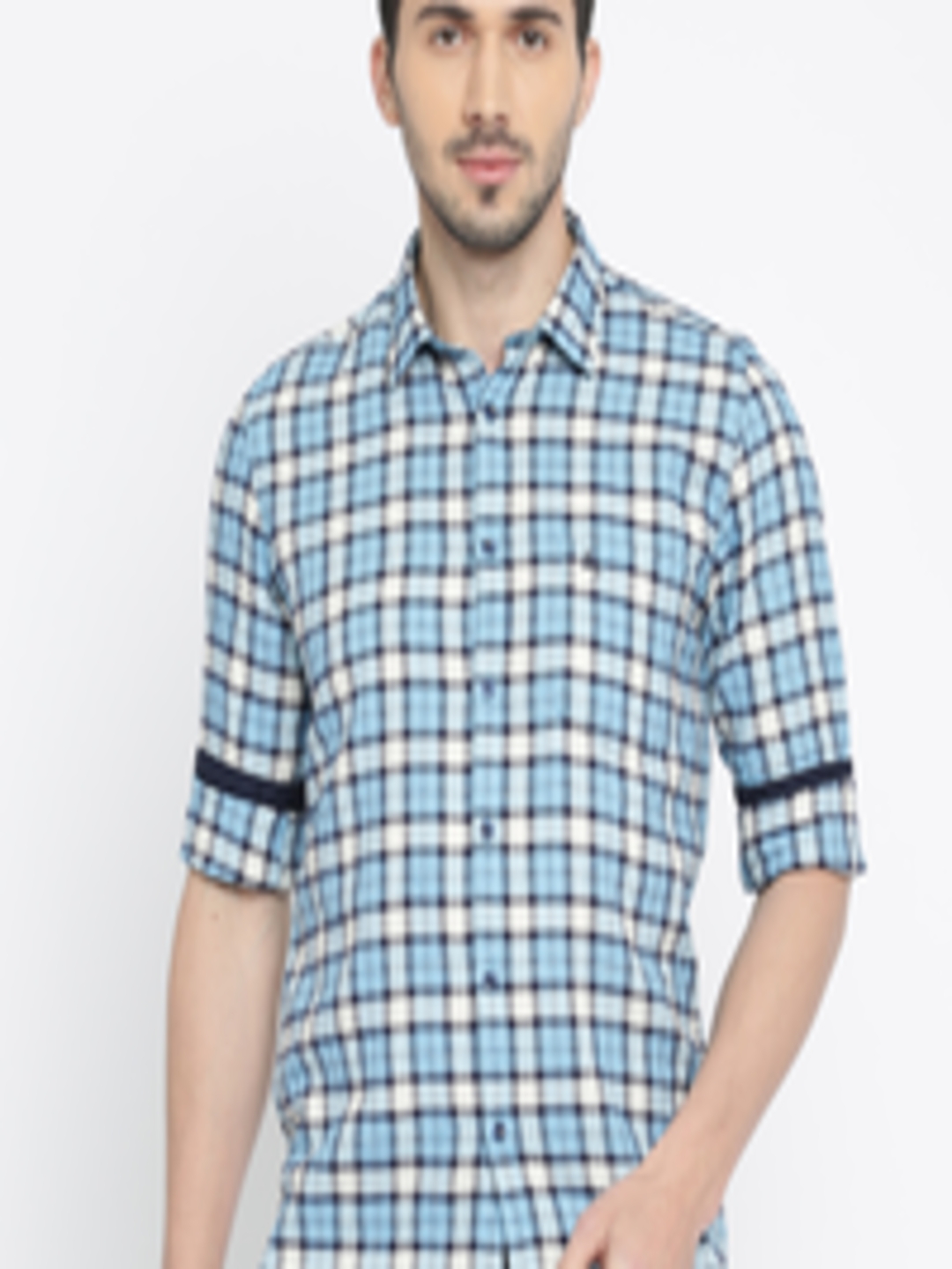 Buy Parx Men Blue & Off White Slim Fit Checked Casual Shirt - Shirts ...