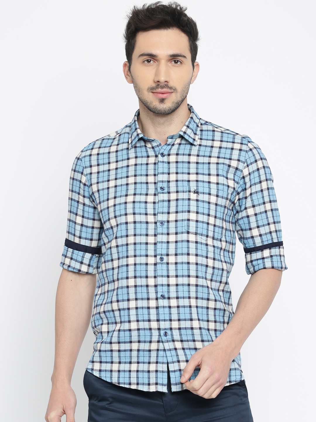 Buy Parx Men Blue & Off White Slim Fit Checked Casual Shirt - Shirts ...