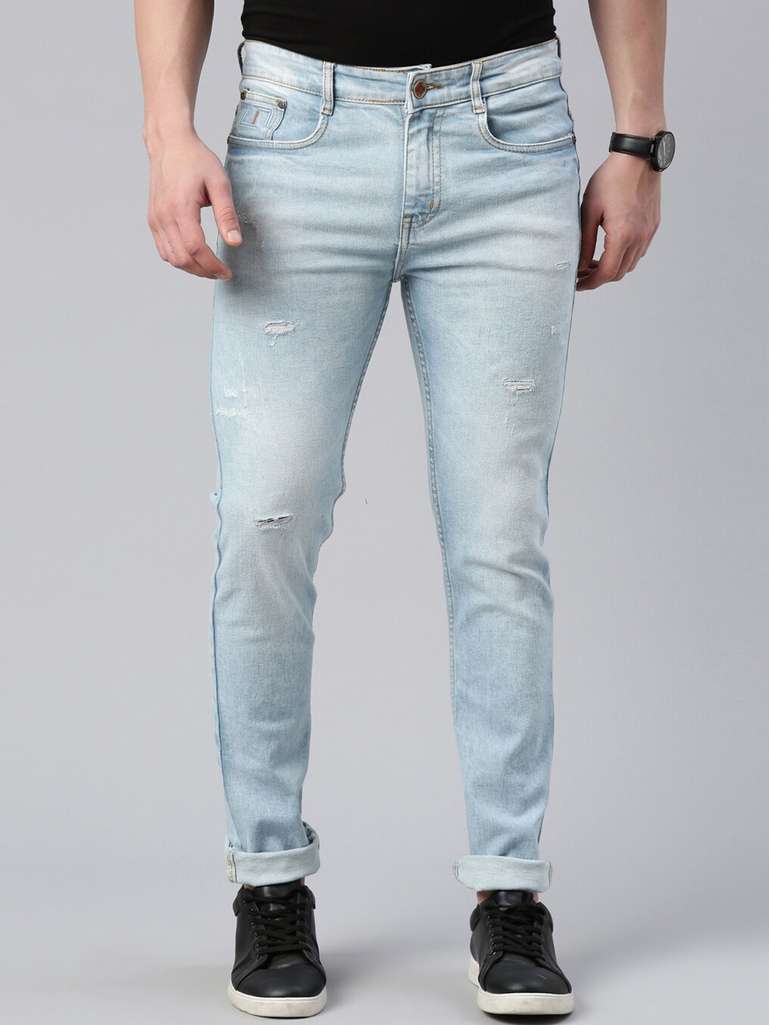 Buy CINOCCI Men Slim Fit Mildly Distressed Heavy Fade Cotton Jeans ...