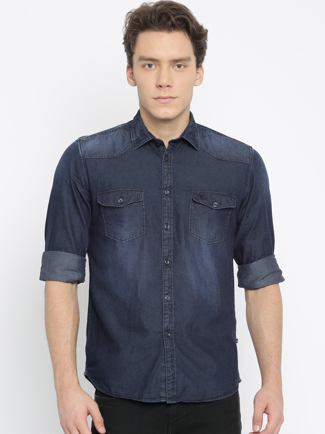 Buy Parx Men Blue Slim Fit Solid Casual Shirt - Shirts for Men 2245028 ...