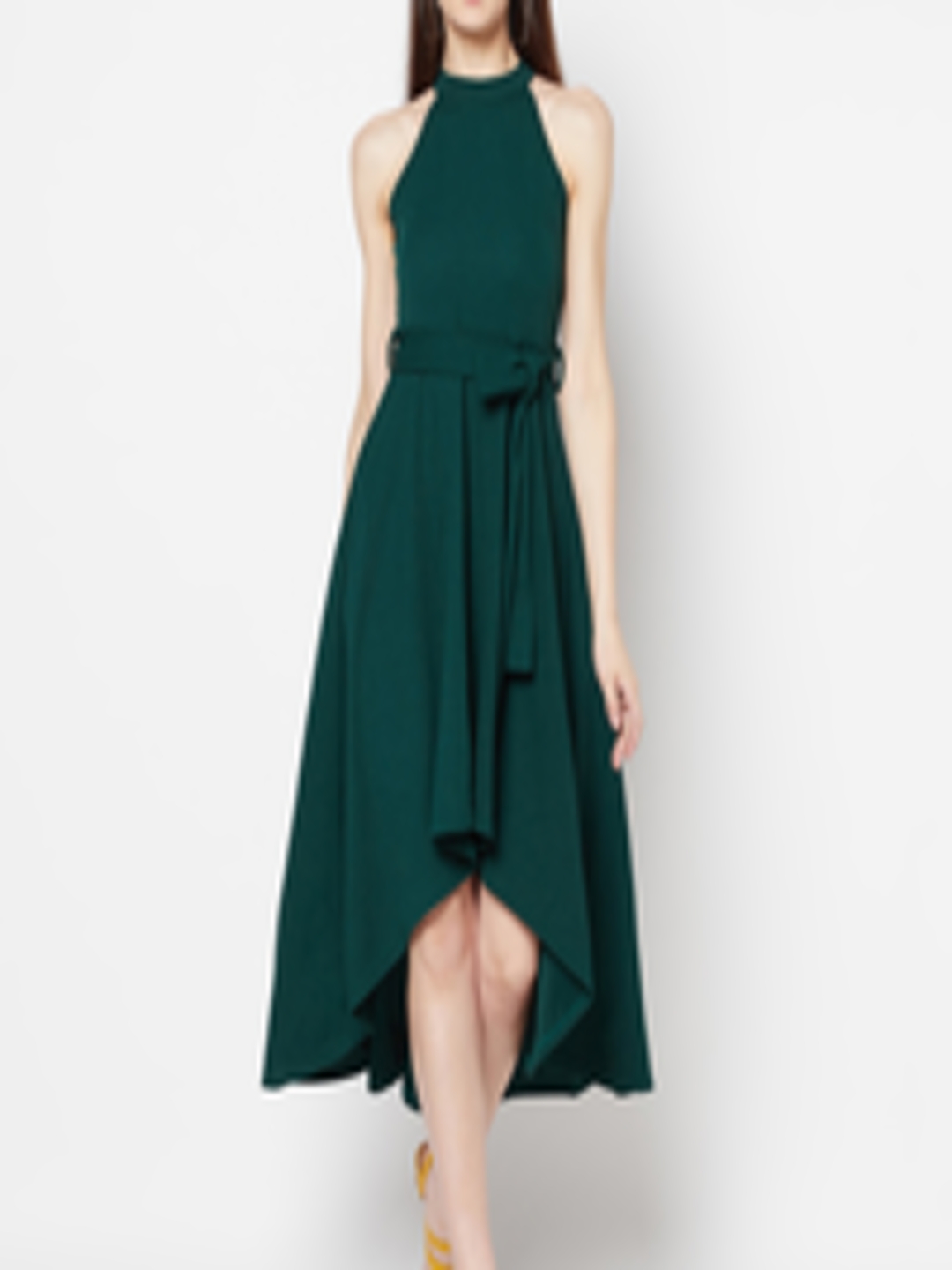 Buy WESTCLO Round Neck Fit & Flare High Low Midi Dress With Belt ...