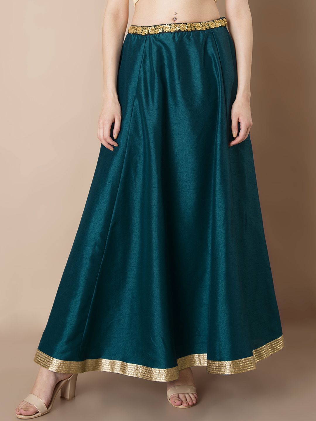 teal pleated maxi skirt