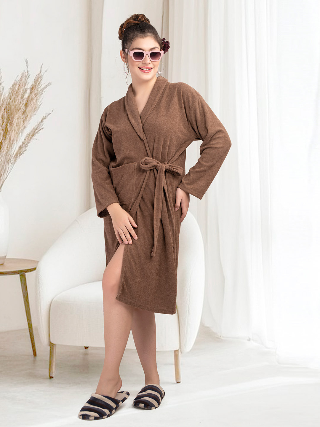 Buy LacyLook Women Double Side Terry Cotton Water Absorbent Bathrobe - Bath Robe for Women ...