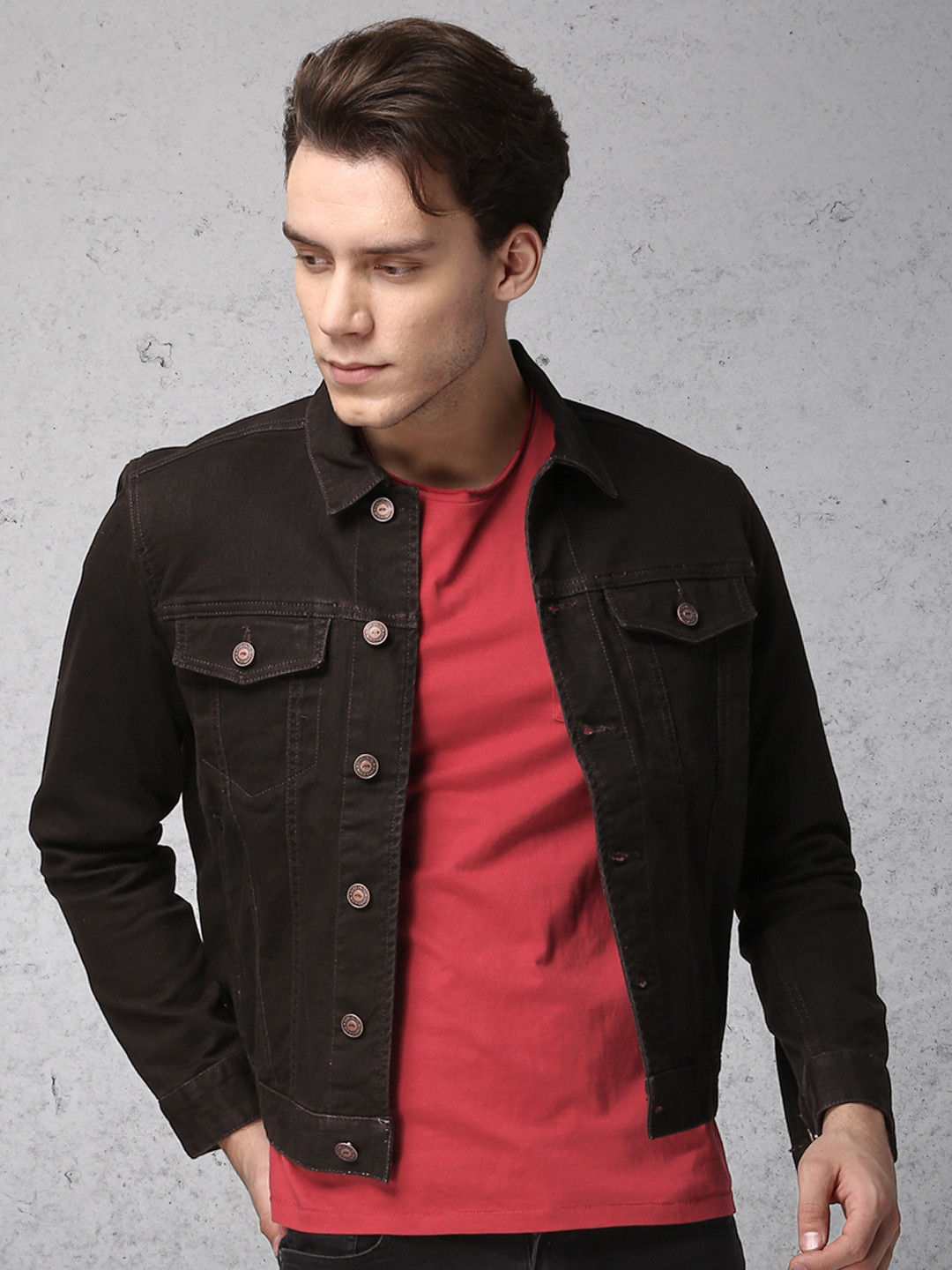 Buy Ecko Unltd Men Brown Solid Denim Jacket - Jackets for Men 2246665 | Myntra