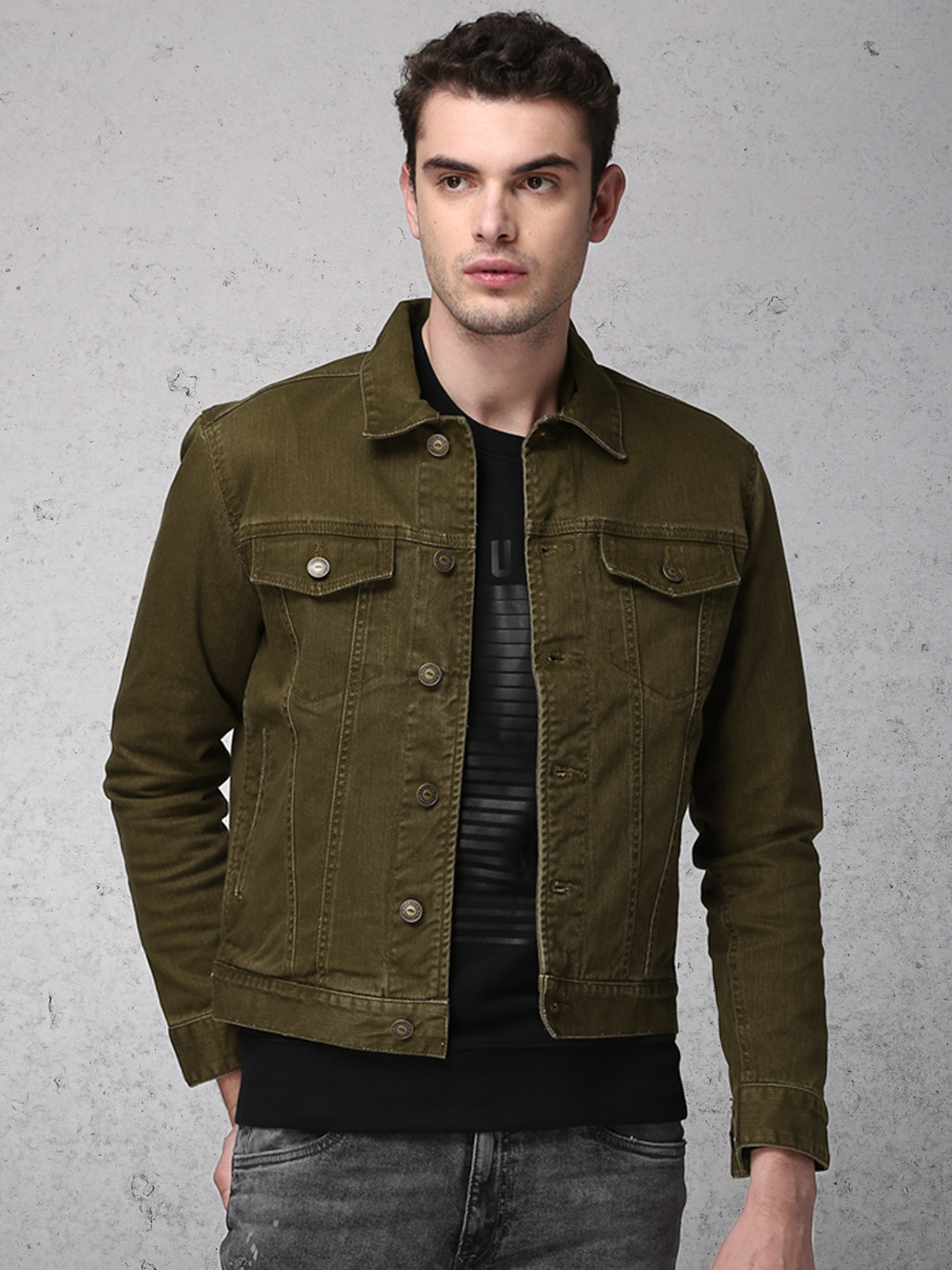 Buy Ecko Unltd Men Olive Green Solid Denim Jacket Jackets for Men 2246668 Myntra