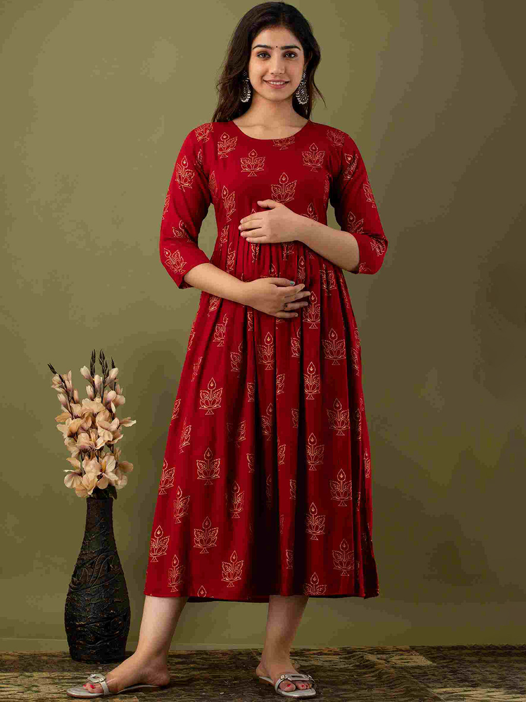 buy-mialo-fashion-ethnic-motifs-printed-fit-flare-maternity-midi