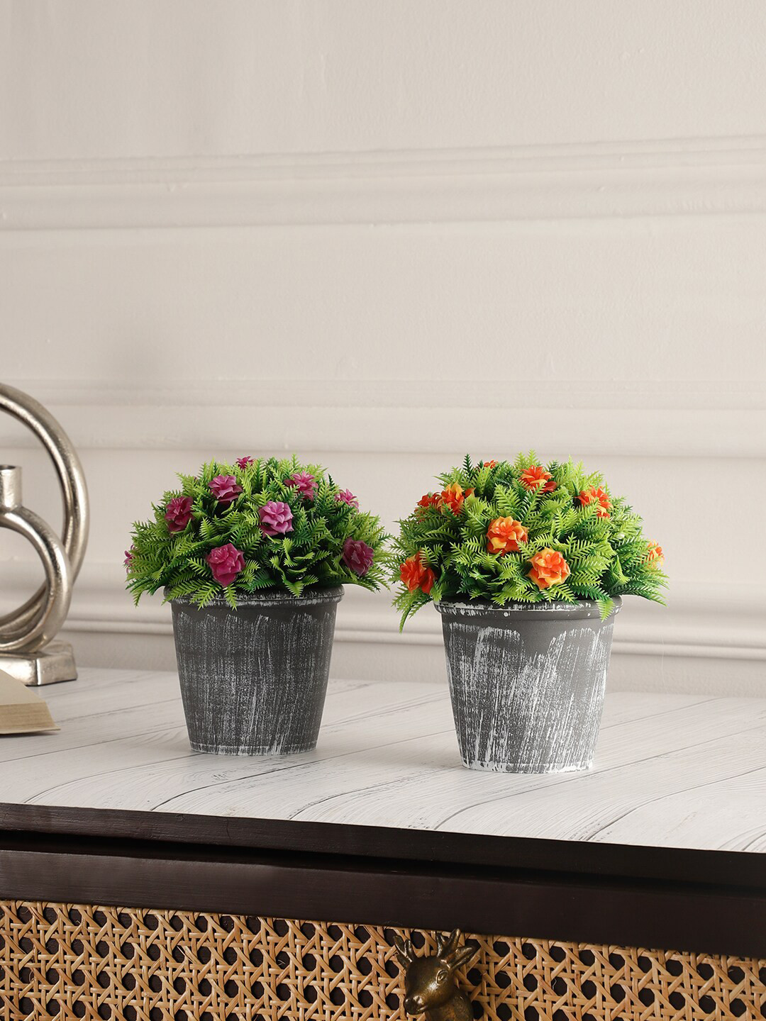 Buy FOLIYAJ Green & Orange Coloured Real Looking Rose Artificial