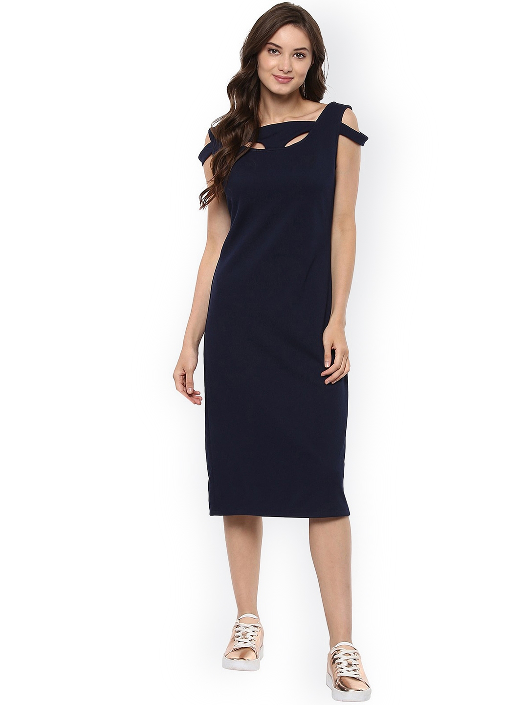 Buy Zima Leto Women Navy Blue Solid Bodycon Midi Dress Dresses For Women 2248323 Myntra
