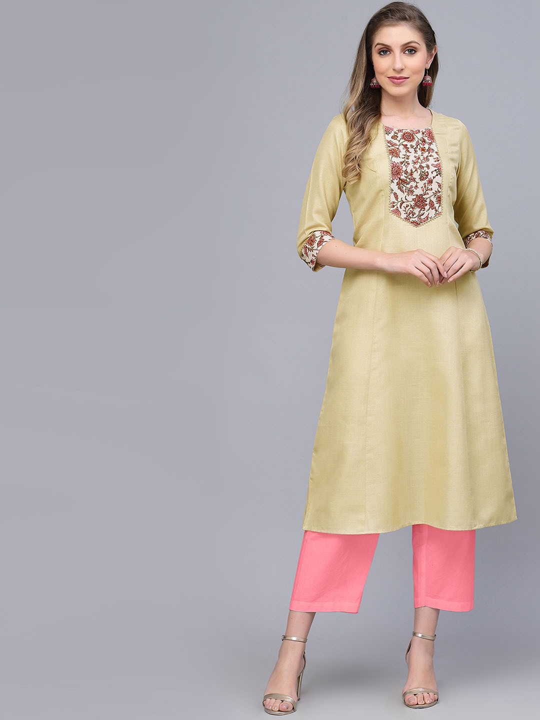 Buy SKYLEE Floral Yoke Design Cotton Panelled A Line Kurta Kurtas for Women 22484990 Myntra