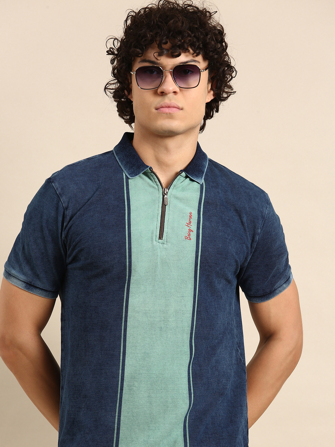 Blue Regular Fit Men's Polo T-Shirt by Being Human Clothing