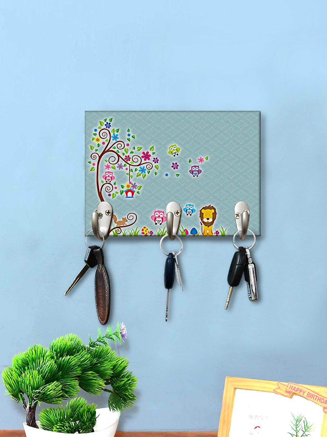 Buy 999Store Teal Blue & Purple Forest With Animal Printed Wall Hanging