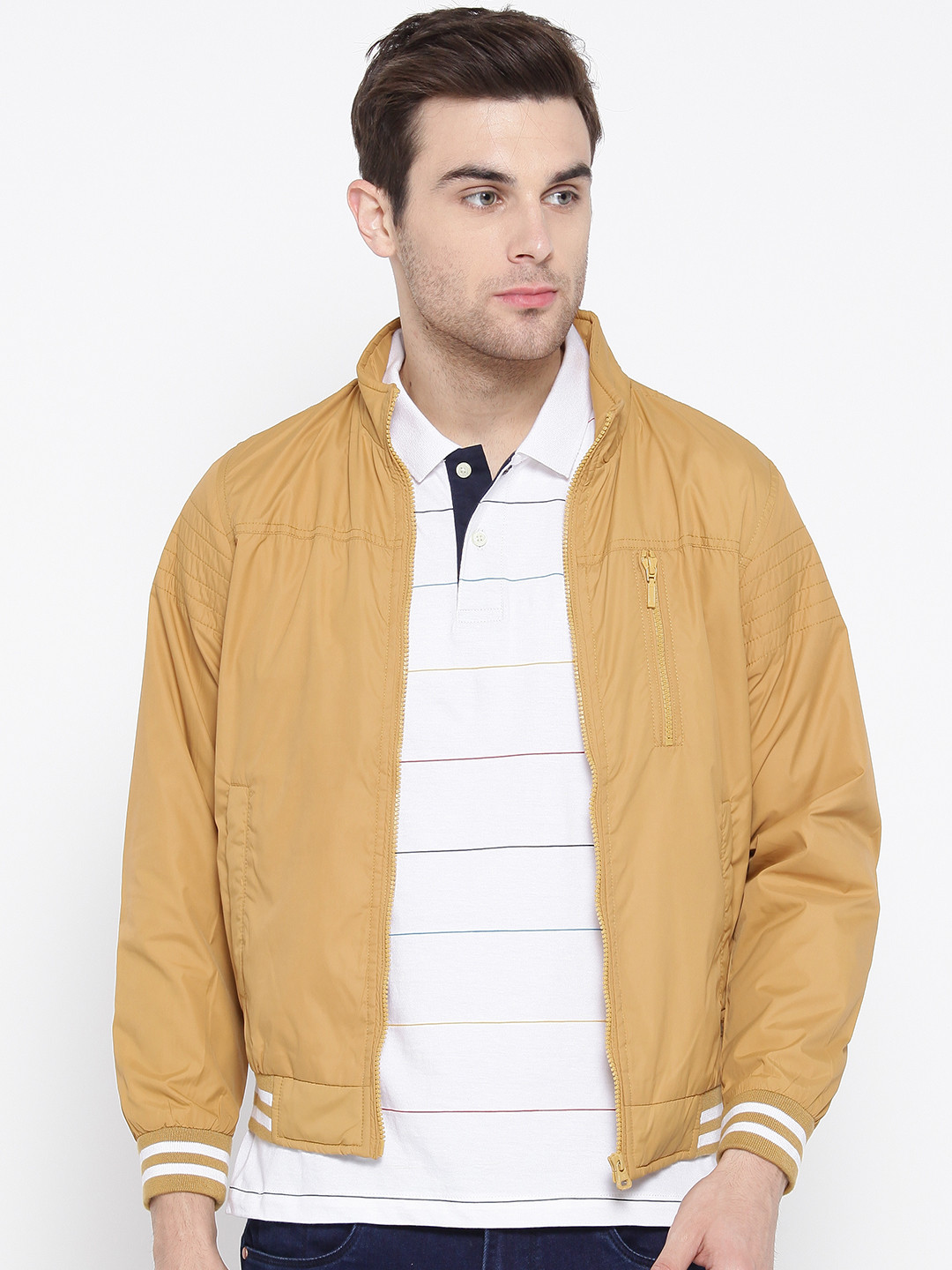 Buy Monte Carlo Men Mustard Yellow Solid Bomber Jacket Jackets for