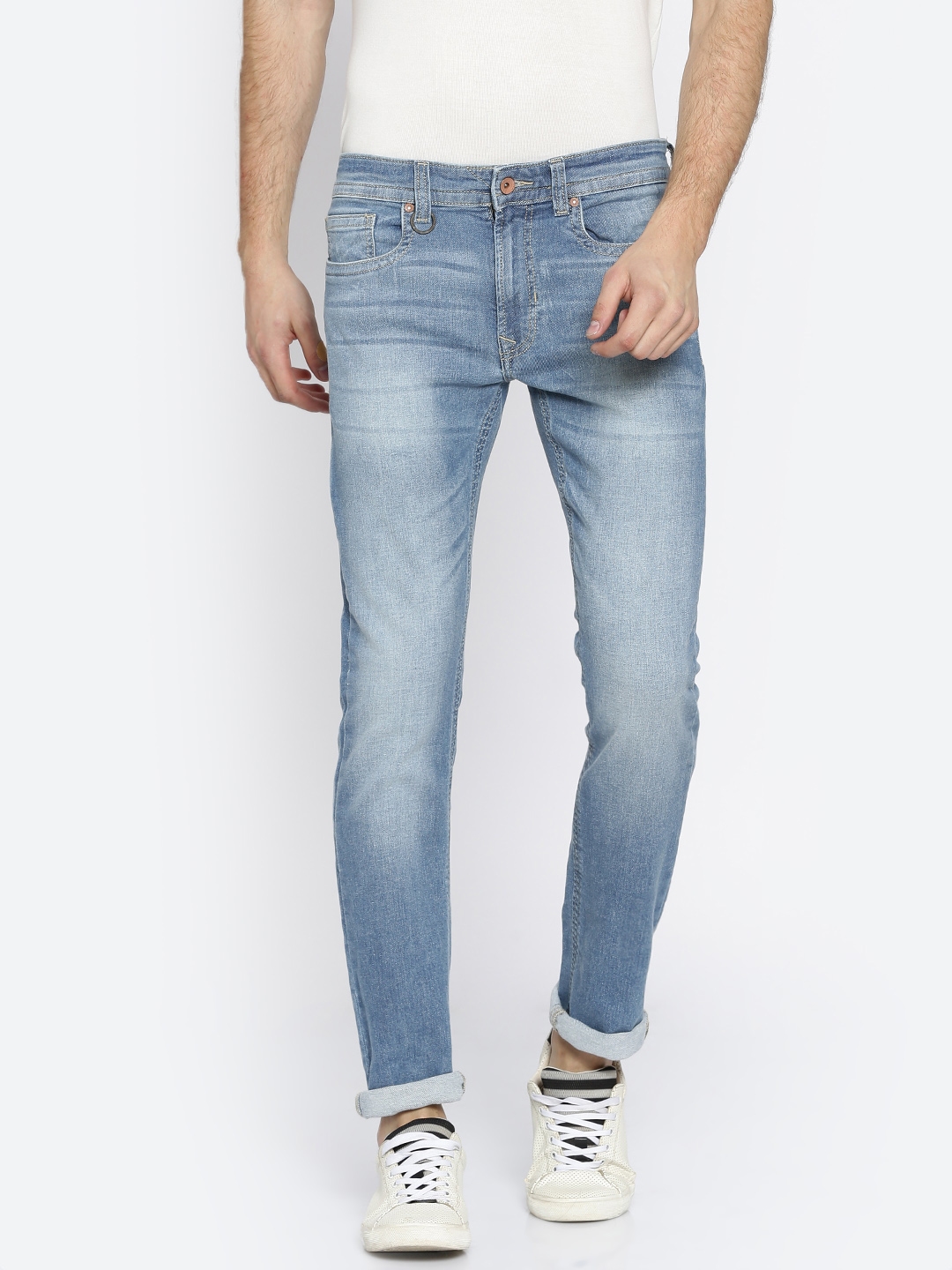 Buy Peter England Casuals Men Blue Slim Fit Mid Rise Clean Look