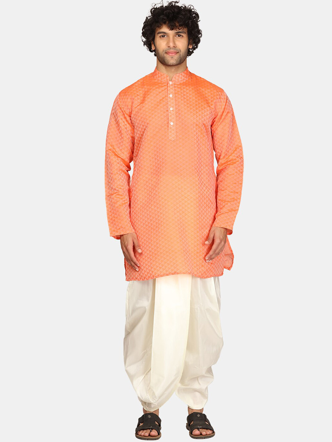 Buy Sethukrishna Geometric Self Design Mandarin Collar Kurta With Dhoti