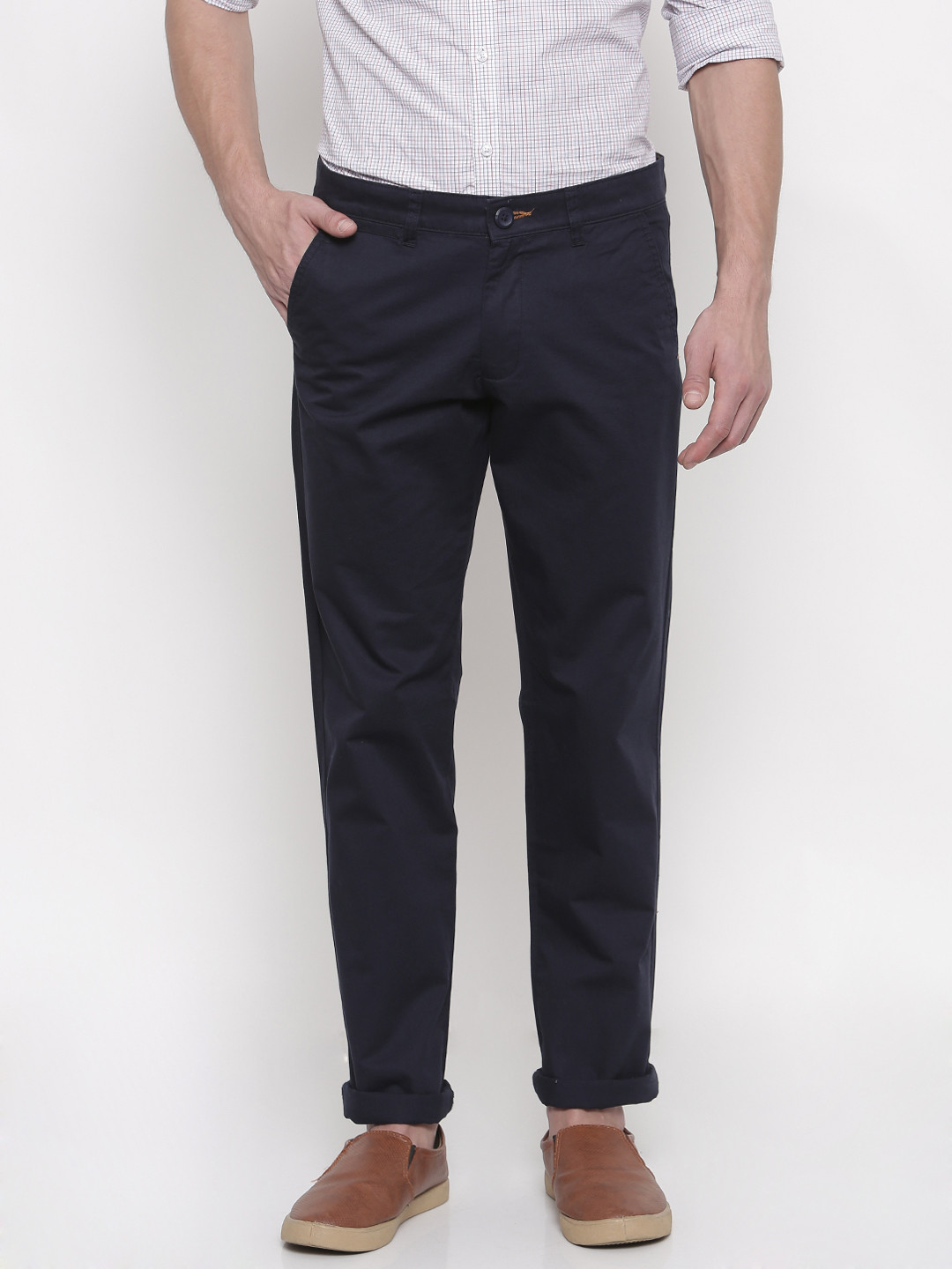 Buy The Indian Garage Co Men Navy Slim Fit Solid Chinos - Trousers for Men 2249781 | Myntra