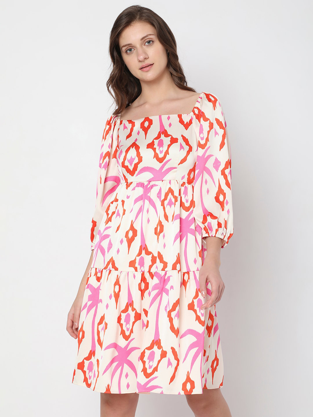 Square Neck Floral Print Tiered Dress main image 1