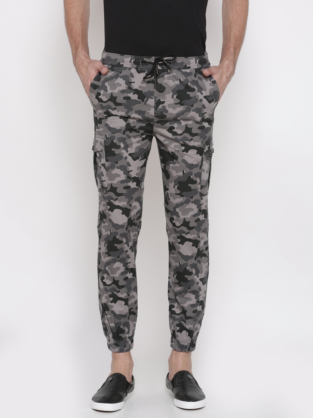 Buy The Indian Garage Co Men Grey Slim Fit Camouflage Print Joggers ...