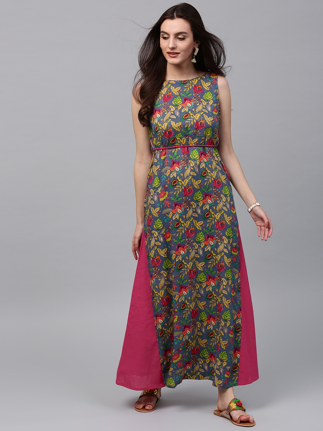 Buy Aks Women Blue Printed Maxi Dress Dresses For Women 2250094 Myntra 1454