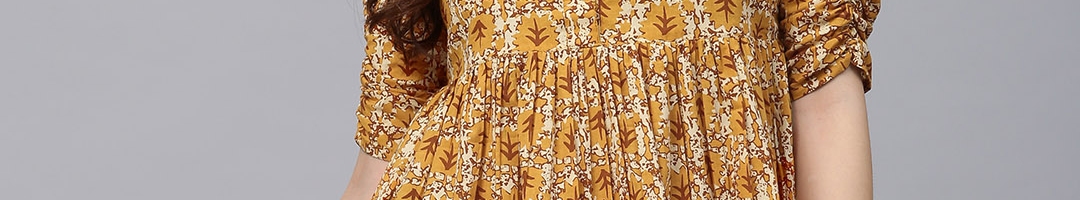 Buy AKS Mustard Yellow & Brown Printed A Line Tunic - Tunics for Women ...