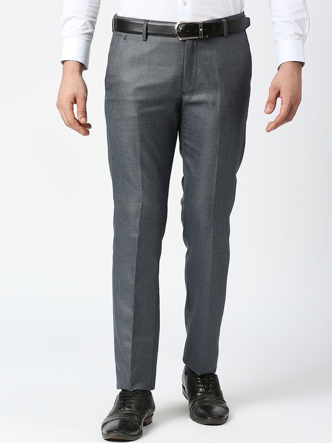 Buy Solemio Men Mid Rise Textured Plain Formal Trousers - Trousers for ...