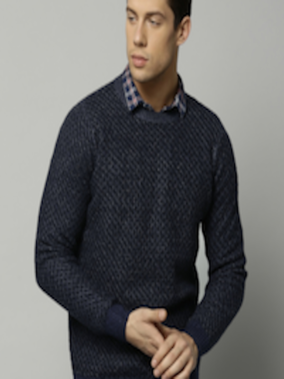 Buy Marks & Spencer Men Navy Blue Self Design Sweater - Sweaters for ...
