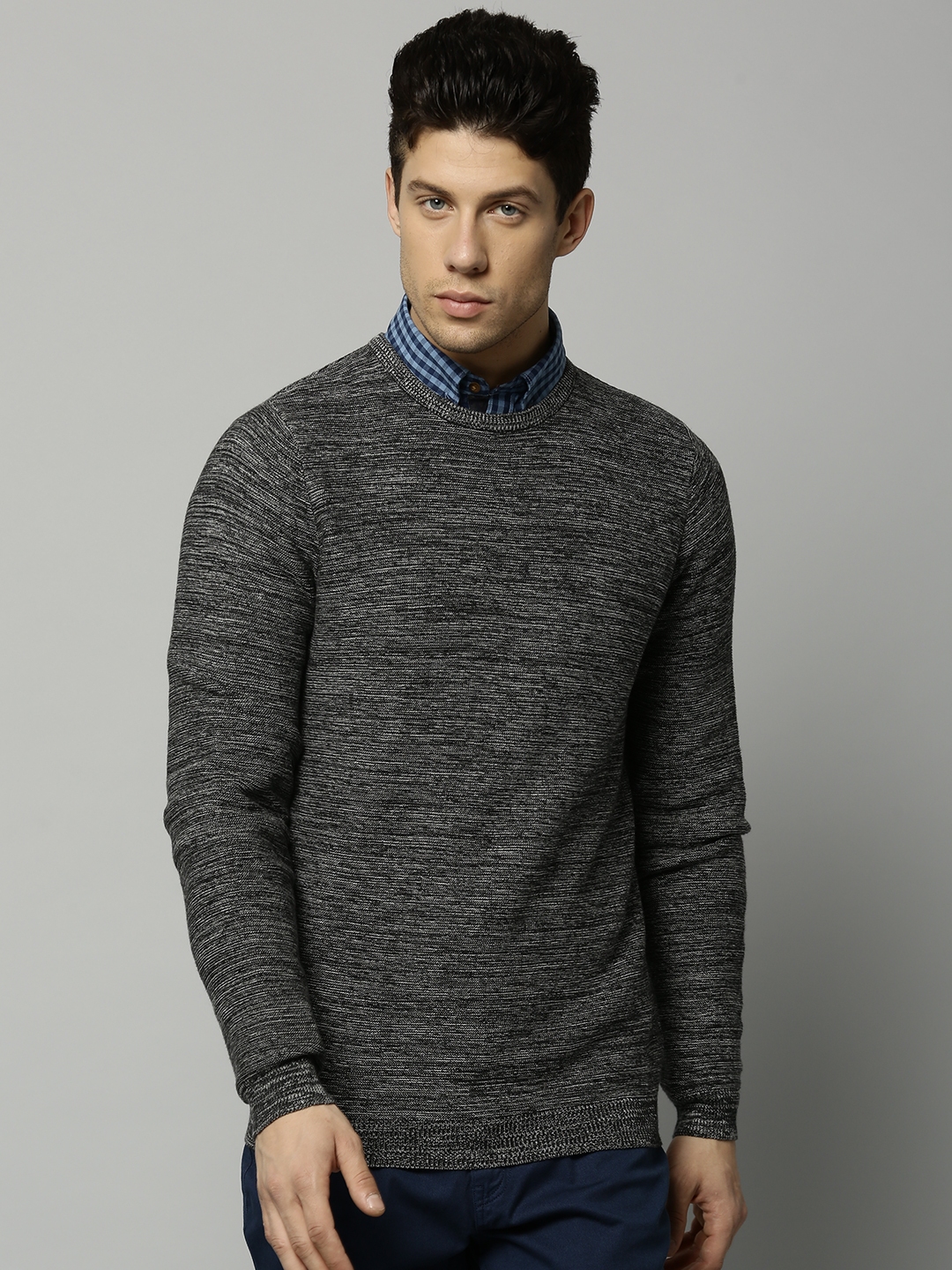 Buy Marks & Spencer Men Charcoal Grey Solid Pullover Sweaters for Men