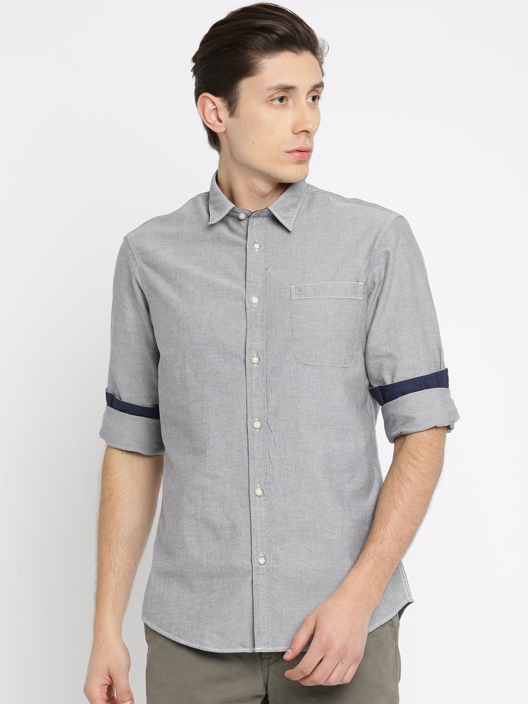 Buy Arrow Blue Jean Co. Men Grey Slim Fit Solid Casual ...