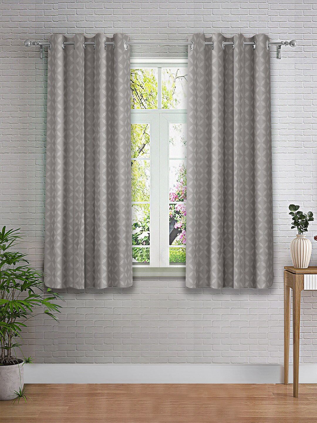 Buy Cortina Grey & White 2 Pieces Printed Window Curtain Curtains And