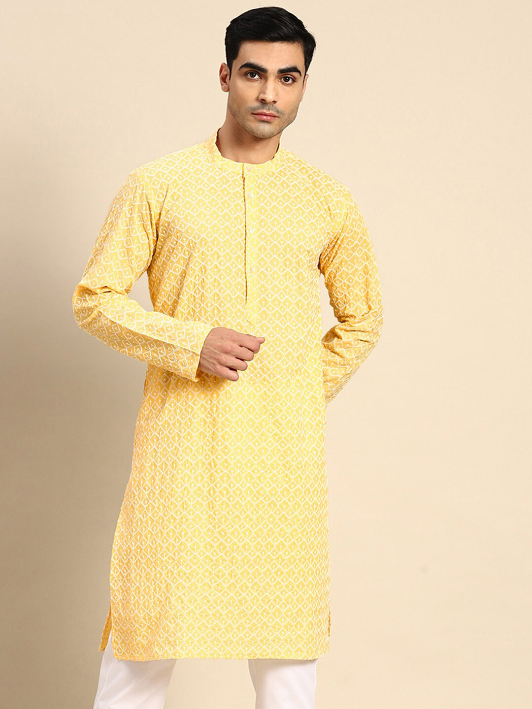 Buy Anouk Geometric Embroidered Mandarin Collar Kurta Kurtas for Men