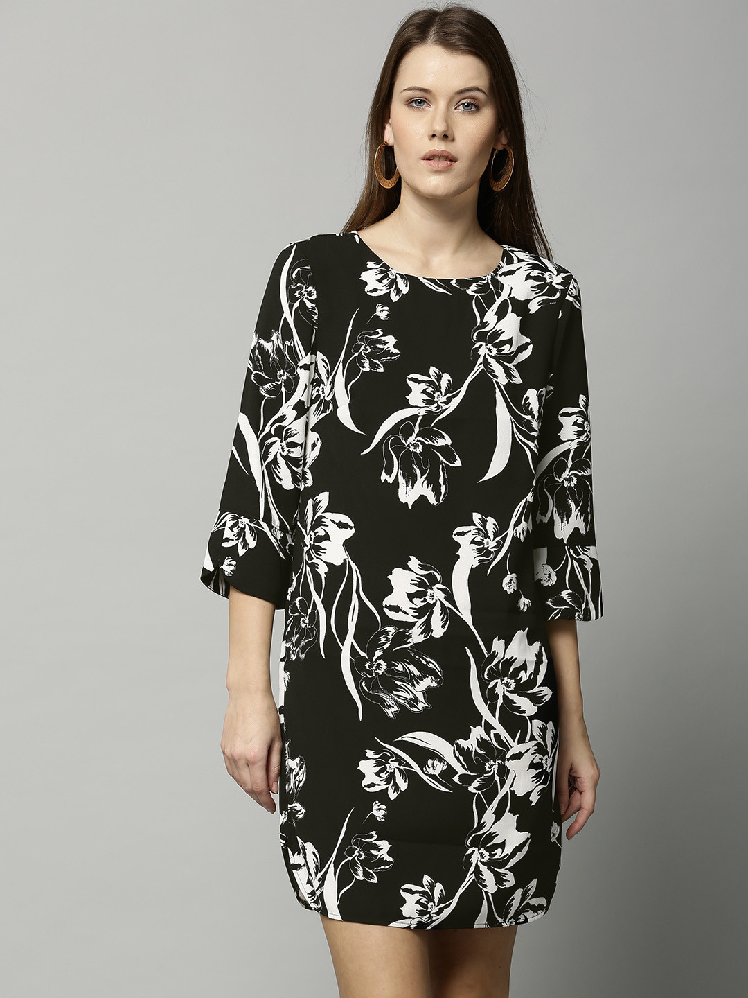 Buy Marks & Spencer Women Black & White Floral Print A Line Dress Dresses for Women 2251175