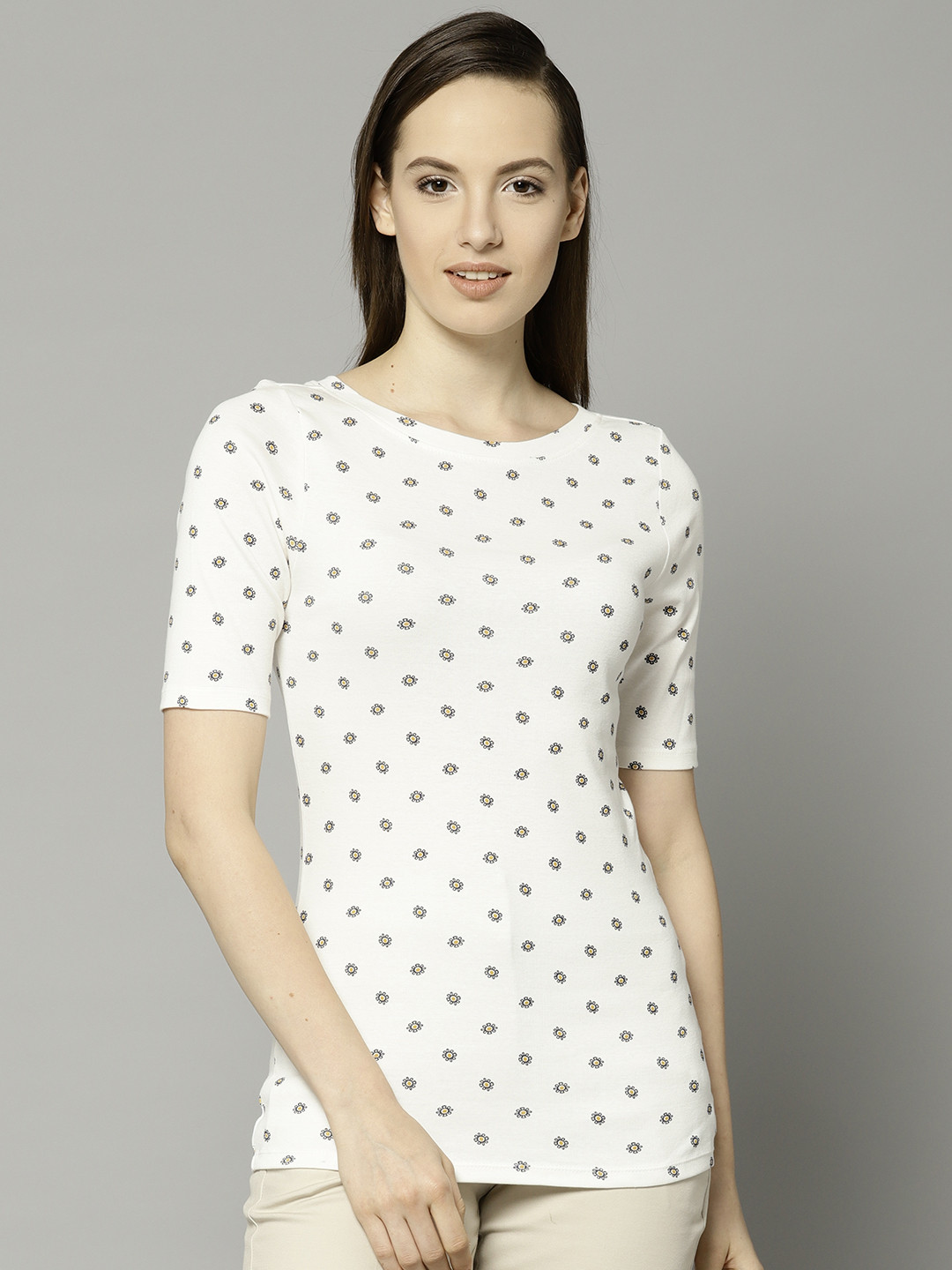 Buy Marks Spencer Women White Printed Round Neck Pure Cotton T Shirt Tshirts for Women 2251189