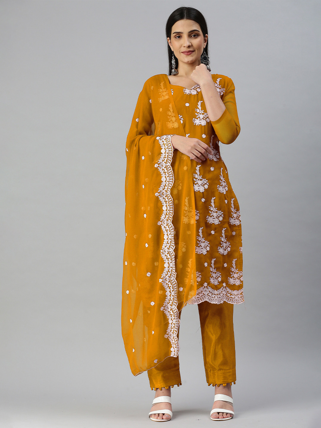 Buy KALINI Embroidered Silk Unstitched Dress Material Dress