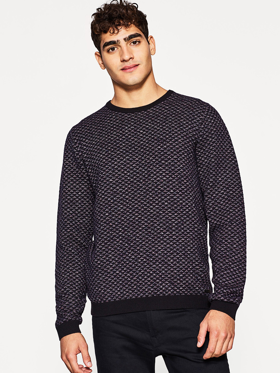 Buy ESPRIT Men Black & Navy Self Design Sweater Sweaters for Men 2252012 Myntra