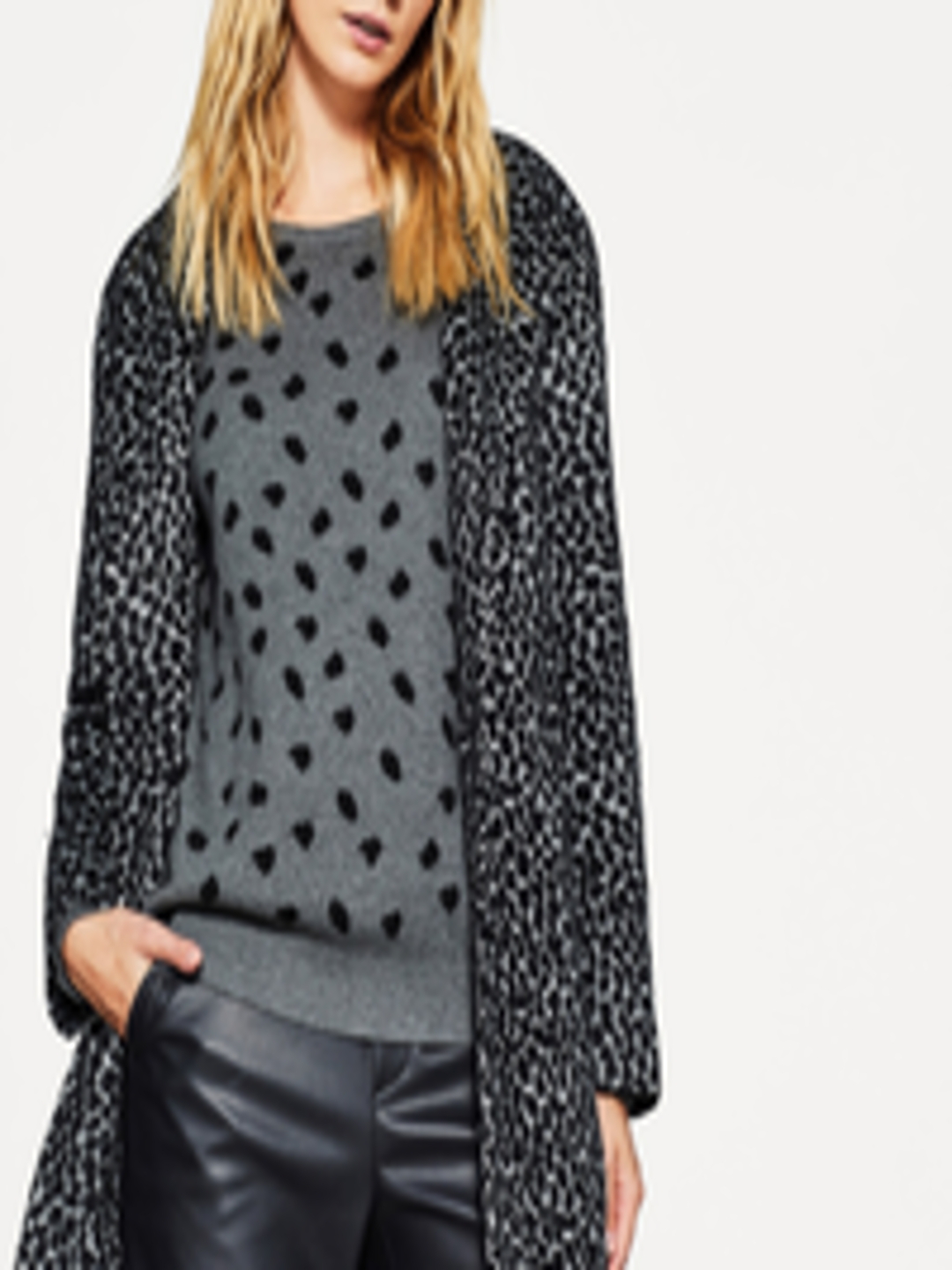 Buy ESPRIT Women Grey Melange & Black Self Design Sweater - Sweaters ...