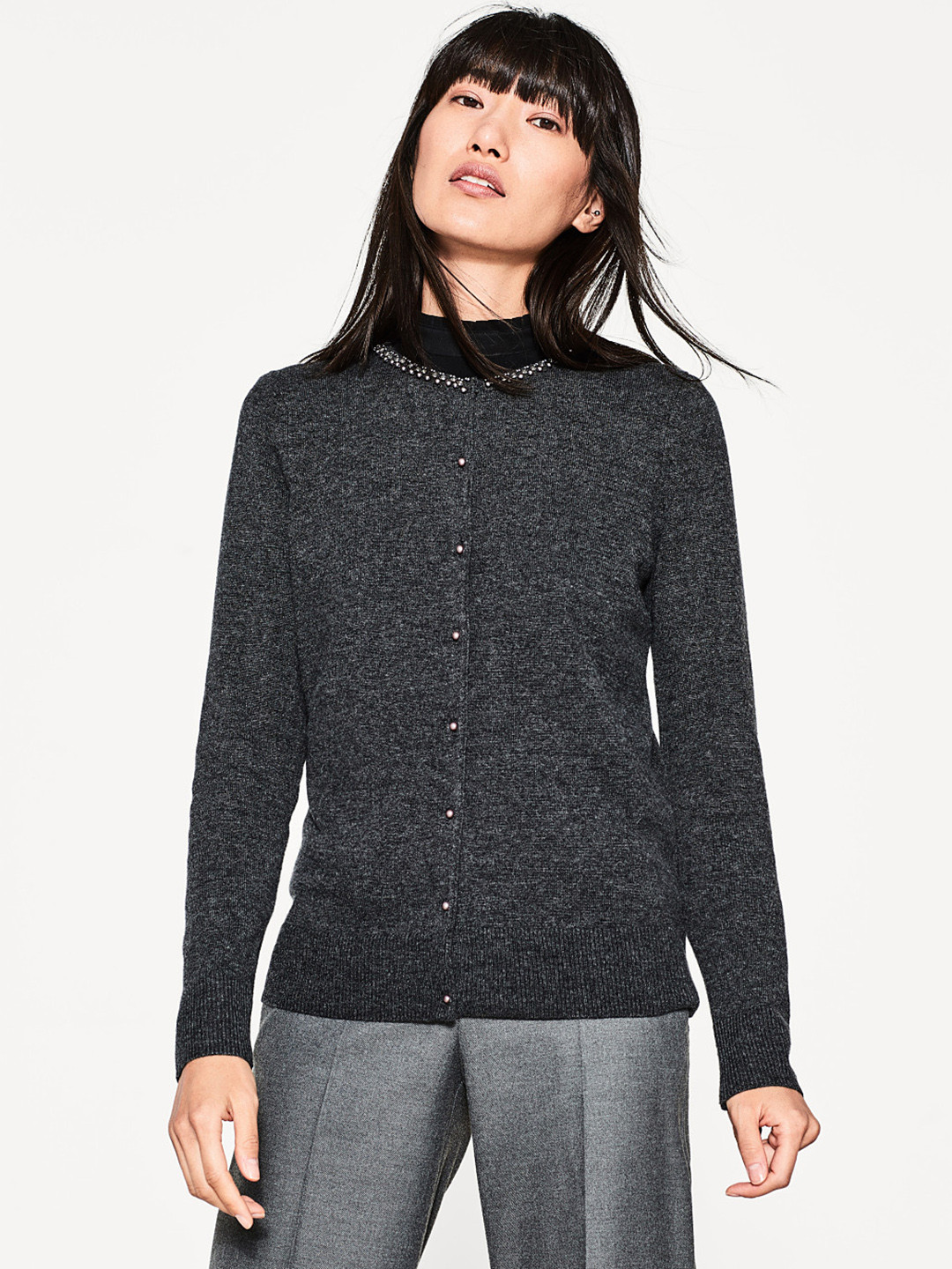 Buy ESPRIT Women Charcoal Grey Solid Cardigan Sweaters for Women
