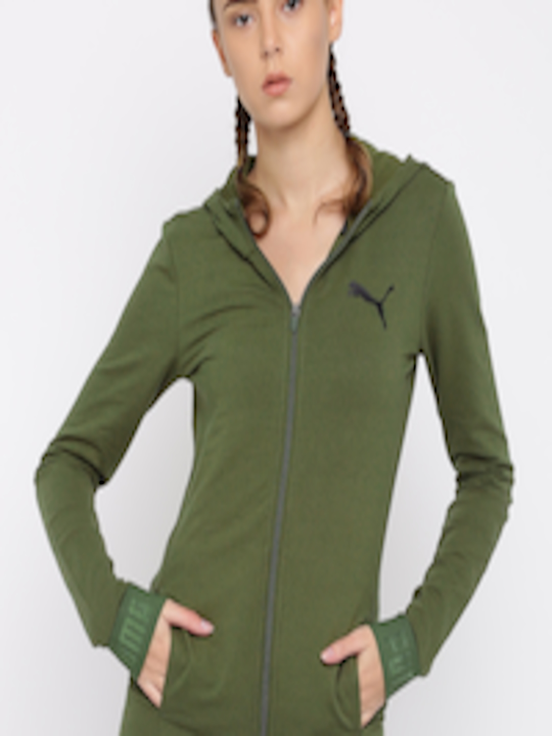 Buy Puma Women Olive Green URBAN SPORTS FZ Hoody W Sweatshirt ...