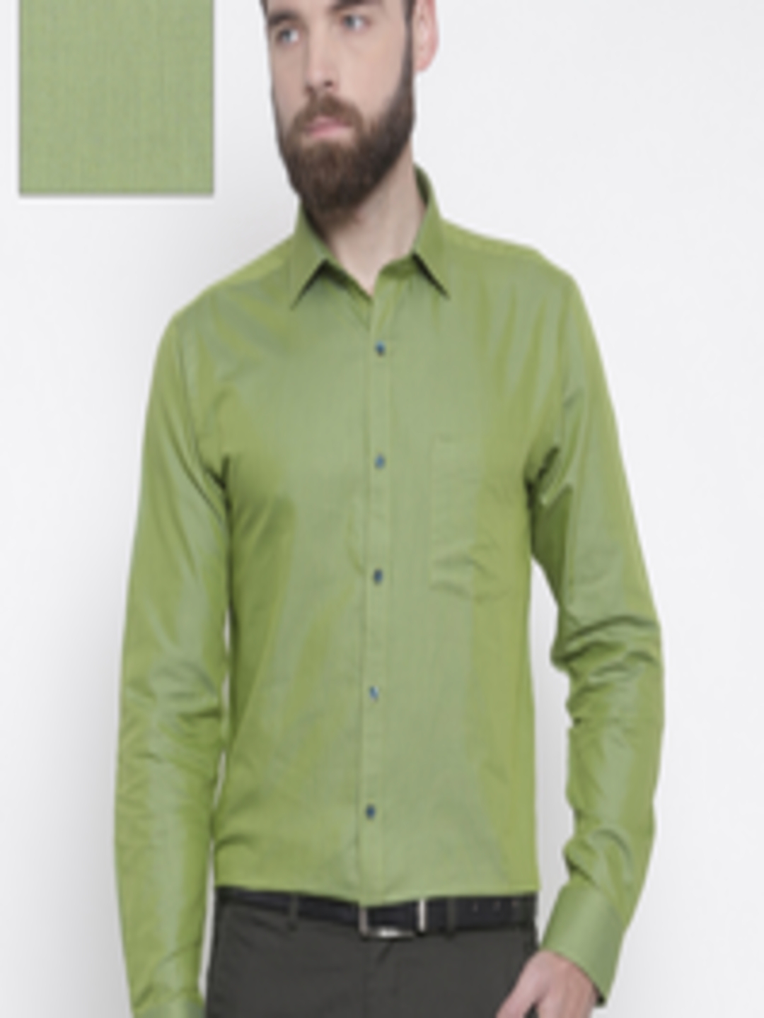 Buy Park Avenue Men Green Slim Fit Solid Formal Shirt - Shirts for Men ...