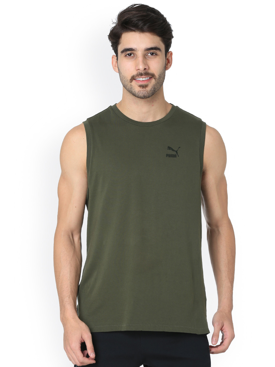 Buy One8 X PUMA Men Olive Green Solid VK Logo Sleeveless ...