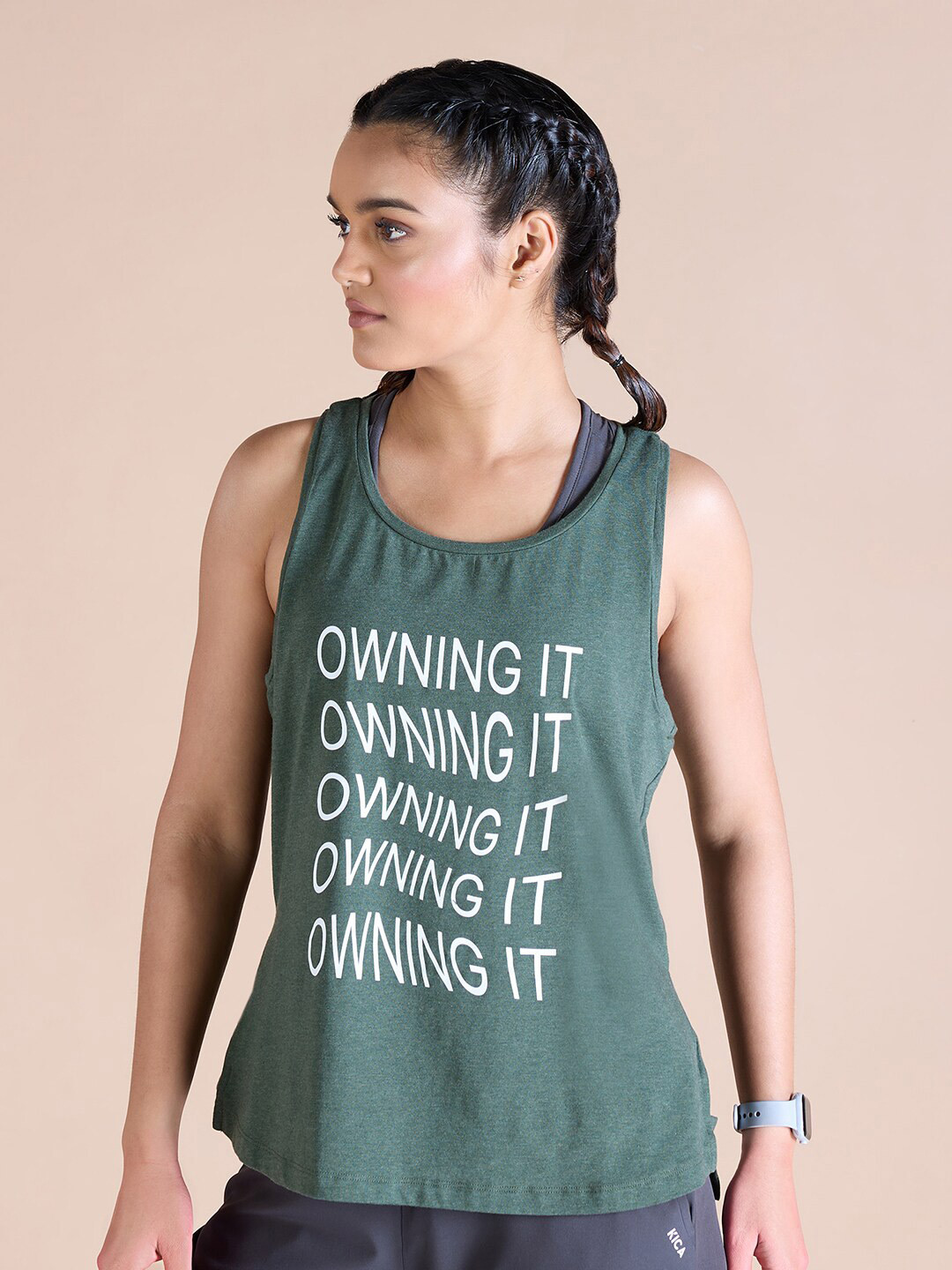 Buy KICA Typography Round Neck Sleeveless Cotton Yoga Tank Top Tops