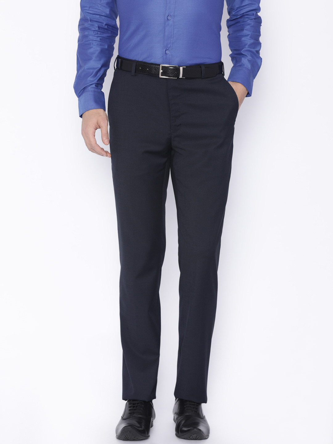Buy Raymond Men Navy Blue Regular Fit Solid Formal Trousers - Trousers ...