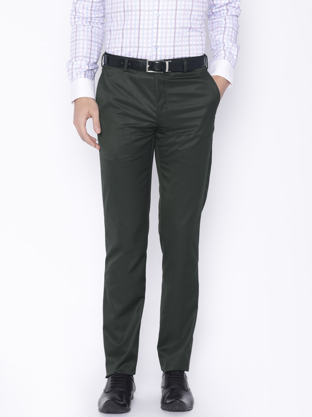 Buy Raymond Men Olive Green Slim Fit Solid Formal Trousers - Trousers ...