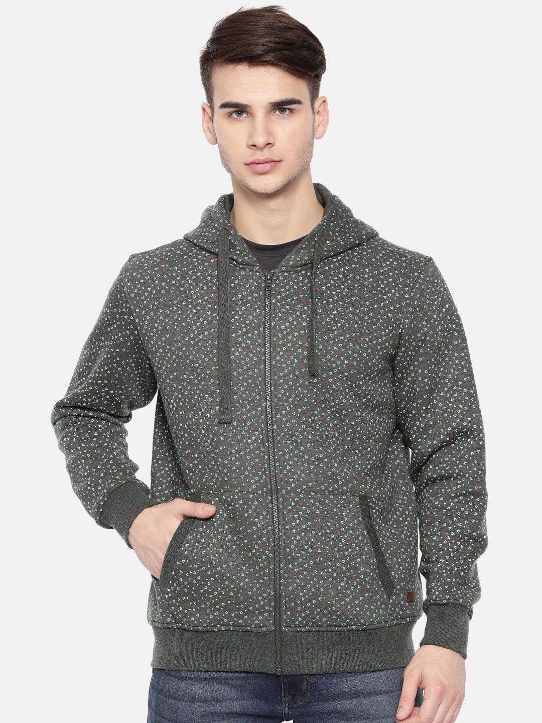 Buy Parx Men Charcoal Grey Printed Hooded Sweatshirt - Sweatshirts for ...