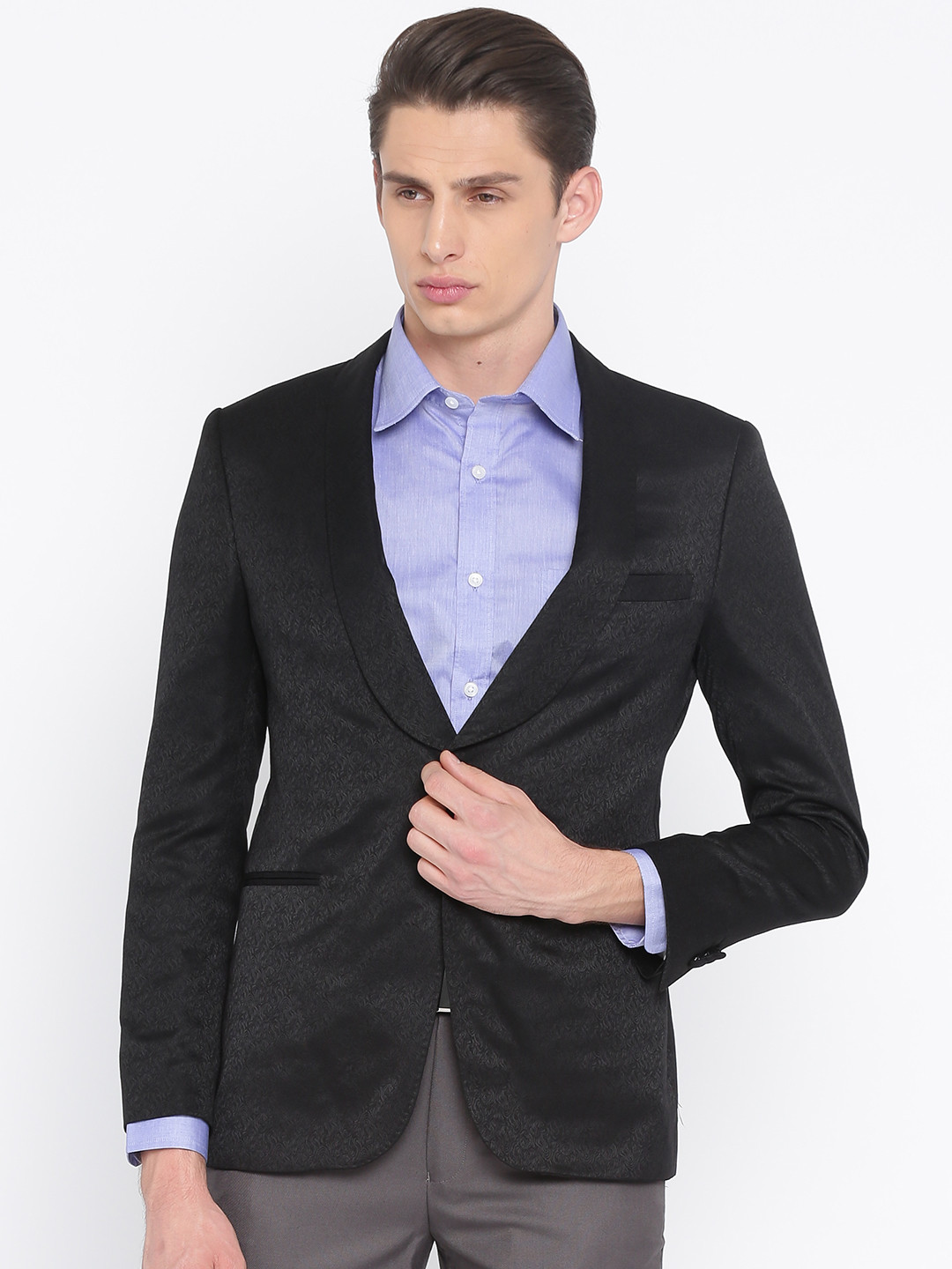 Buy Peter England Elite Black Patterned Slim Euro Fit Single Breasted