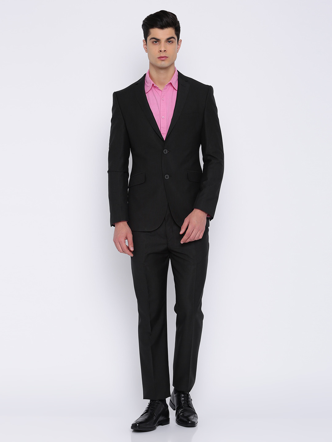 Buy Peter England Men Black Self Design Slim Euro Fit Single Breasted