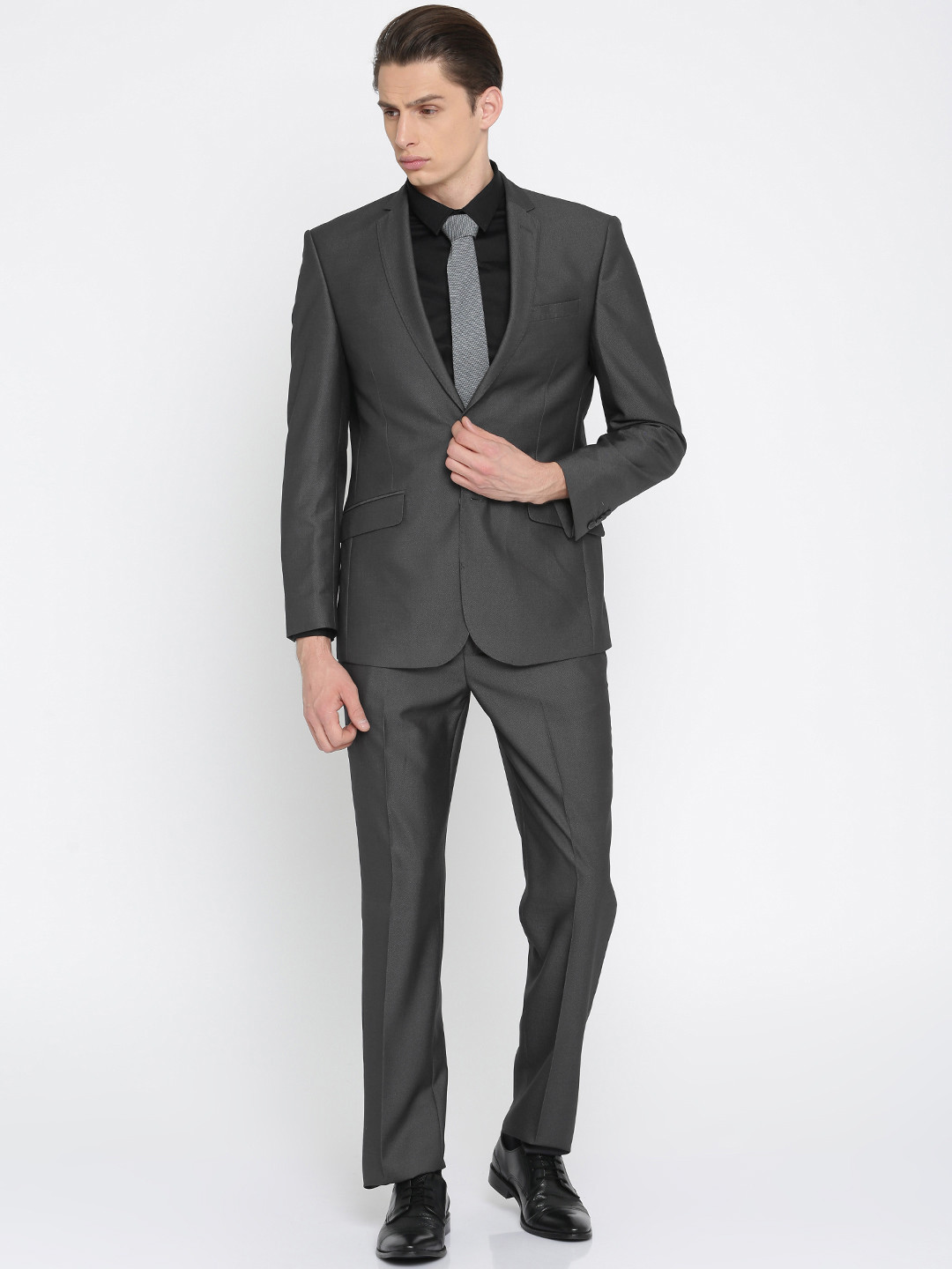 Buy Peter England Men Charcoal Grey Slim Fit Single Breasted Formal
