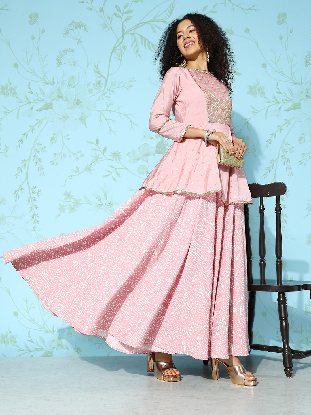 Babyhug Singlet Embroidered Ethnic Dress with Sequins Detailing - Pink main image 1