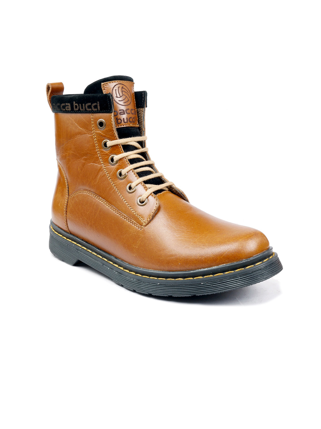 Buy Bacca Bucci Men Textured Platform Heeled Leather Hiking Boots