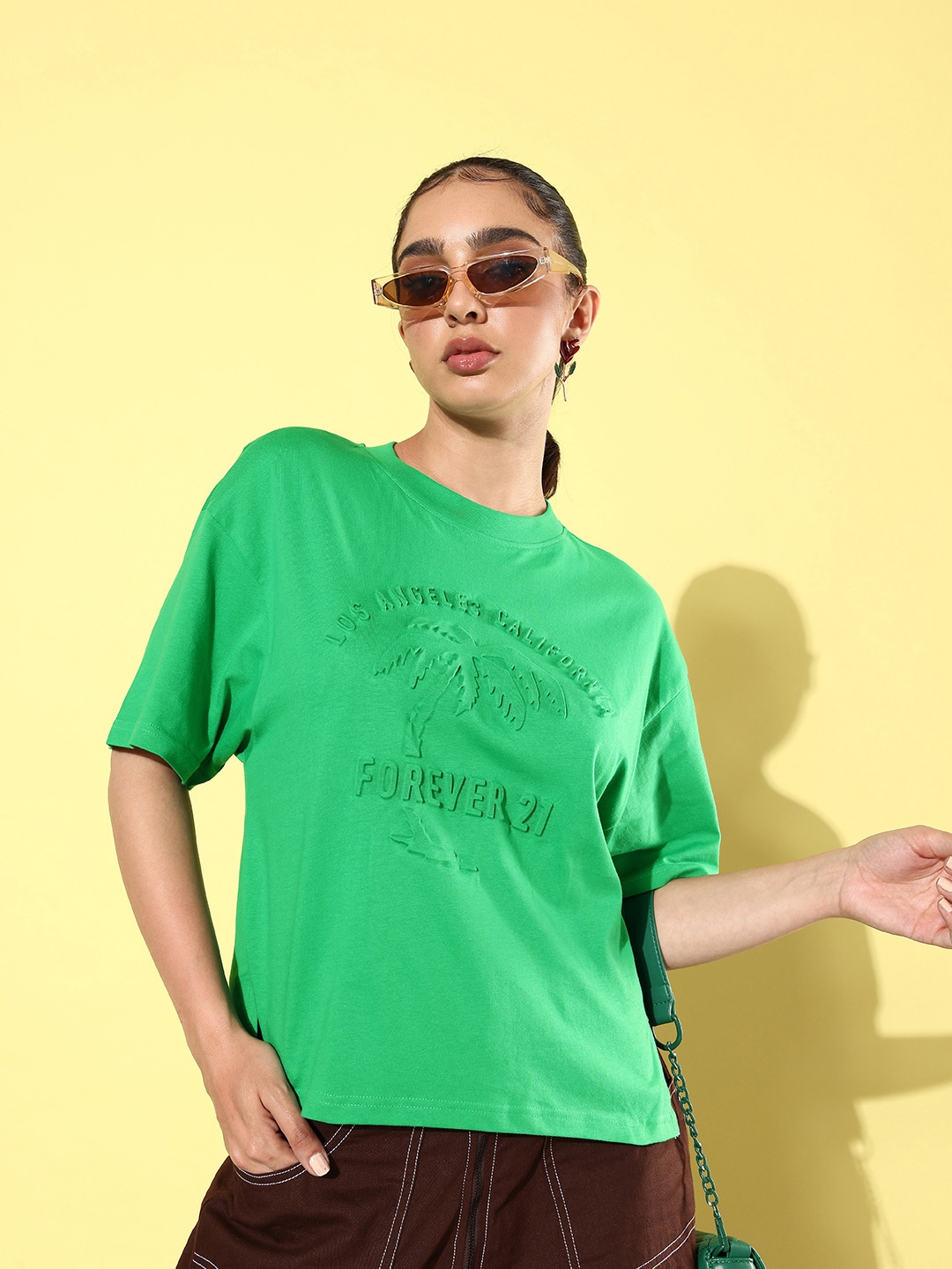 Buy FOREVER 21 Typography Embossed Drop Shoulder Sleeves Pure Cotton T