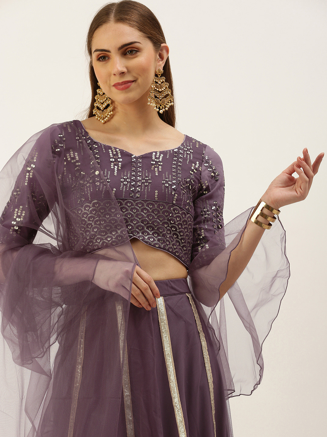 Girls Embroidered Sequinned Ready to Wear Lehenga & Blouse